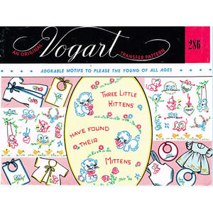 1950s VTG Vogart Embroidery Transfer 286 Uncut 3 Kittens Cute Baby Clothes Motif